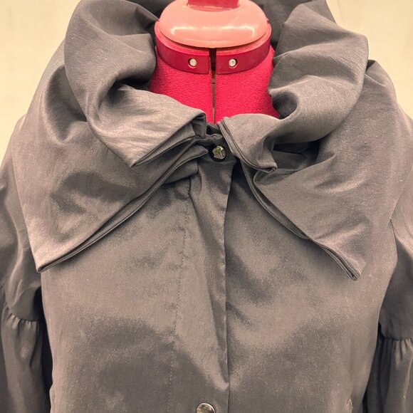 Samuel Dong Black cropped Pouf Sleeve Jacket Ruffle collar Zip/Snap Closure Sz S - Picture 2 of 14